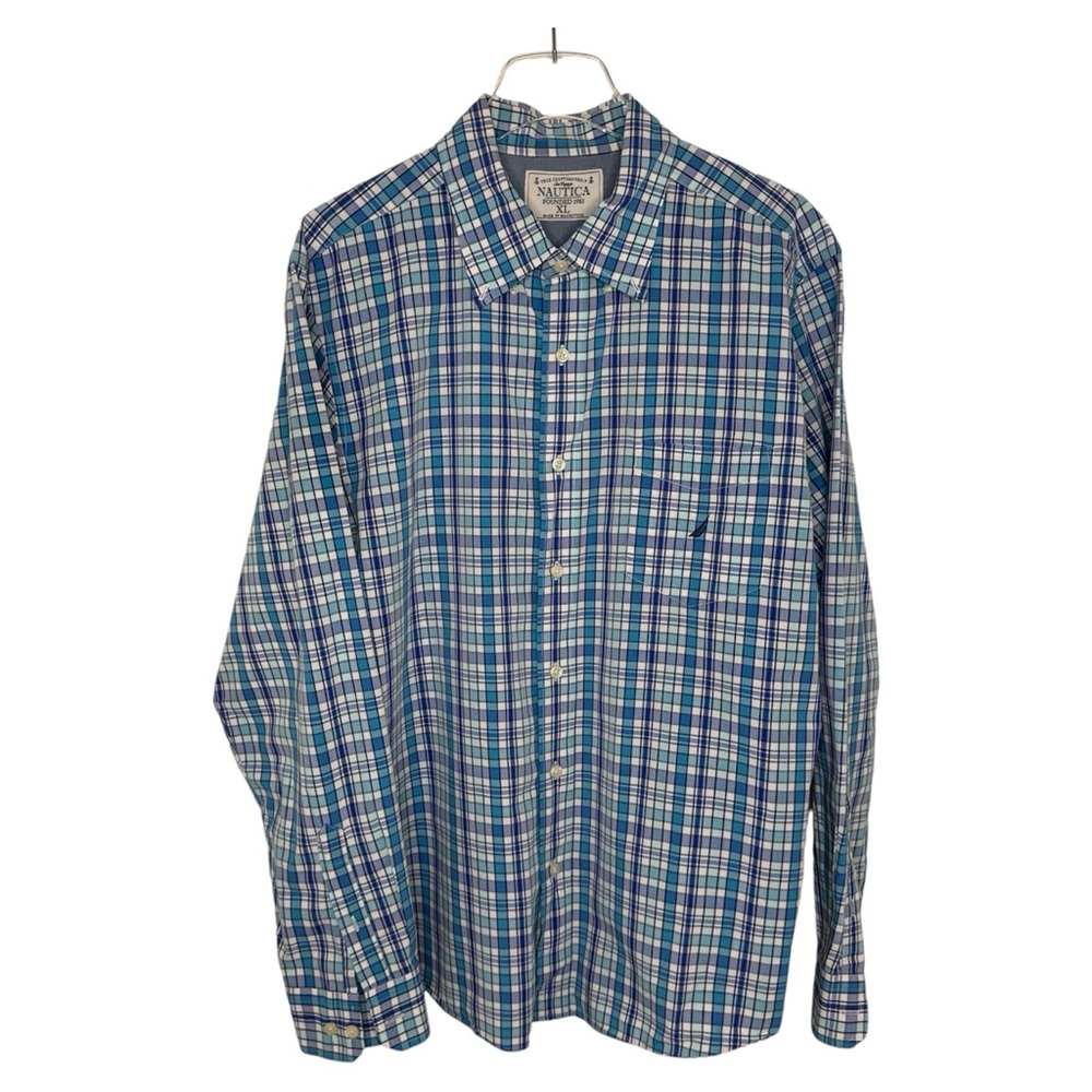 Nautica Men's Sea Voyage Button Down Shirt Blue Aqua White Size XL